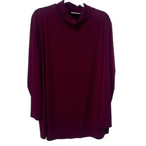 Susan Graver Liquid Knit Ruched Sickness Long Sleeve Red Burgundy Shirt. Xl